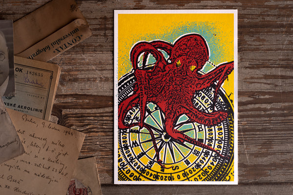 Octopus - postcard - originální pohlednice XL