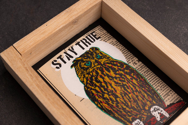 STAY OWL original print with frame S originální obrázek