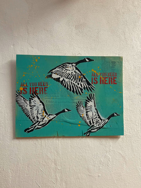 Wild goose - originální sprejovaný obraz - blue