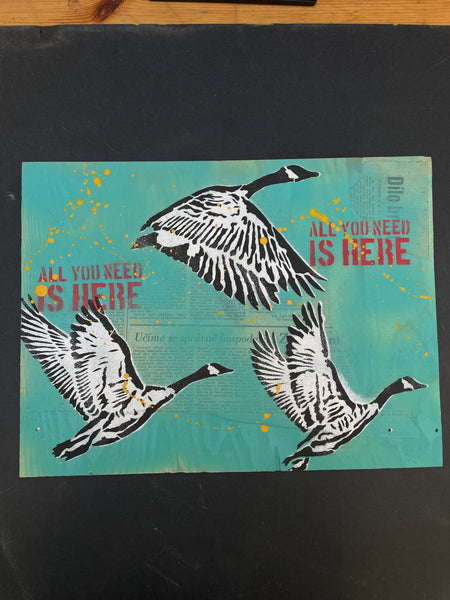 Wild goose - originální sprejovaný obraz - blue