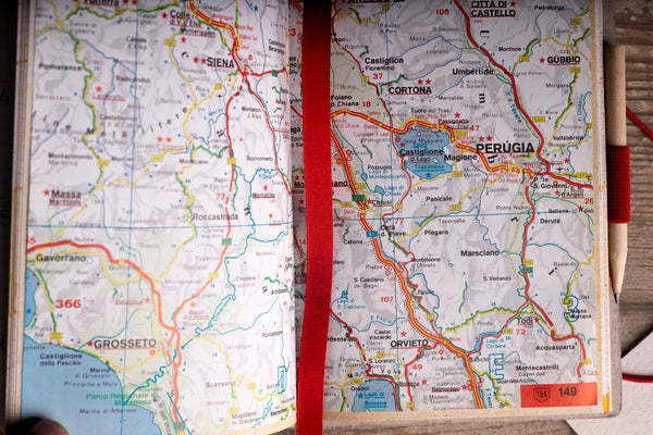 road-map-spread.jpg — Diary page spread showing a vintage road map insert