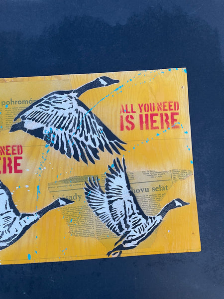 Wild goose - originální sprejovaný obraz yellow