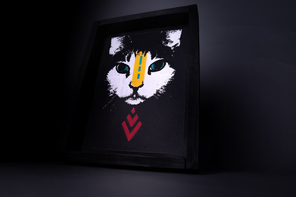 Cat original print with frame XL originální obrázek BLACK