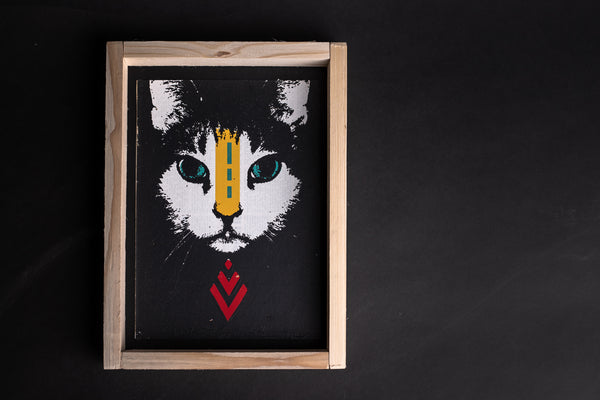 Cat original print with frame XL originální obrázek NATURAL